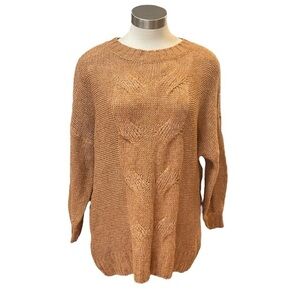 Aerie Sweater Cable Knit Wool Blend Crew Neck Clay Oversized Sz. M